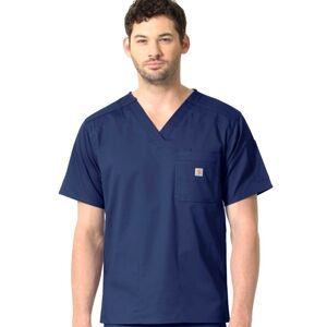 New Carhartt Men's Medium Rugged Flex Ripstop Pocket Navy Blue Scrub Top